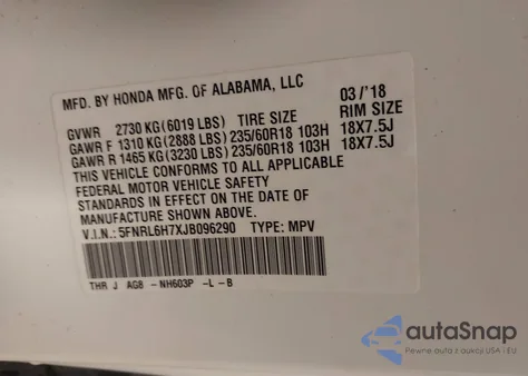 2018 Honda Odyssey Ex-L из США, поврежденный, VIN 5FNRL6H7XJB096290